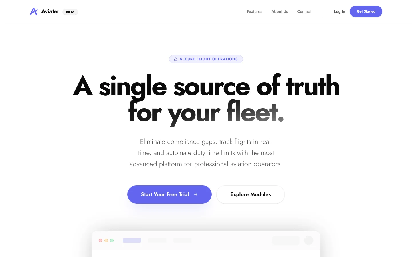Aviater desktop homepage screenshot