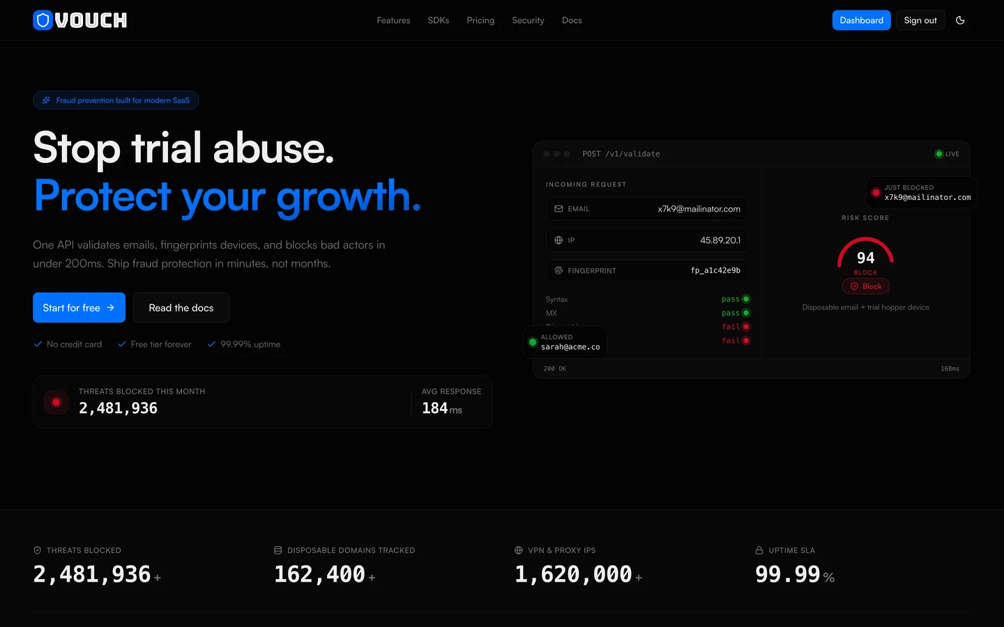 Vouch desktop homepage screenshot
