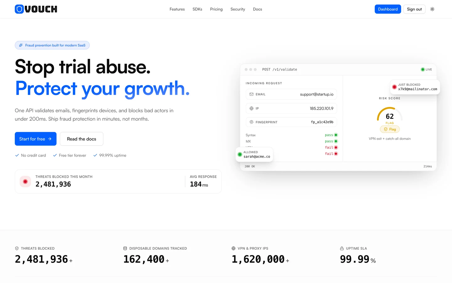 Vouch desktop homepage screenshot